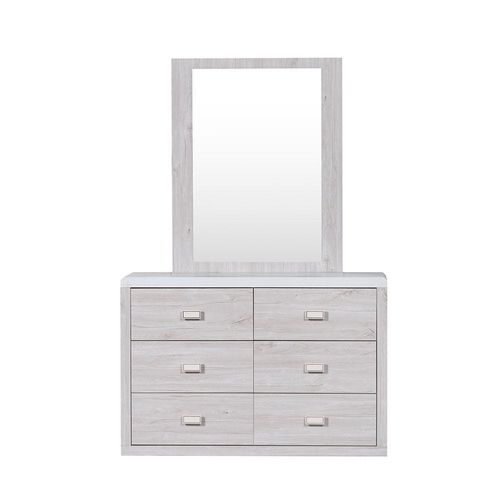 Tisley 6 drawer Dresser with Mirror -L.Oak/White faux marble